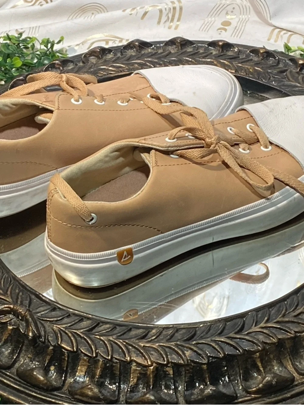 Sperry Women's Tan Canvas Lace-Up Sneakers with White Toe